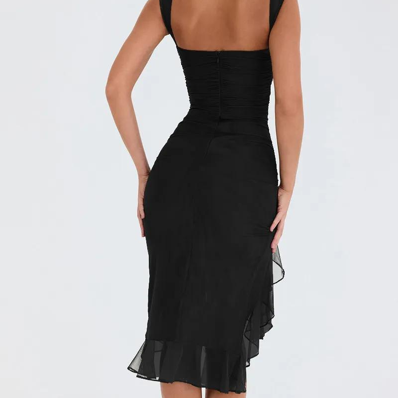 Charlotte – Elegant Mesh Ruched Midi Dress for Women