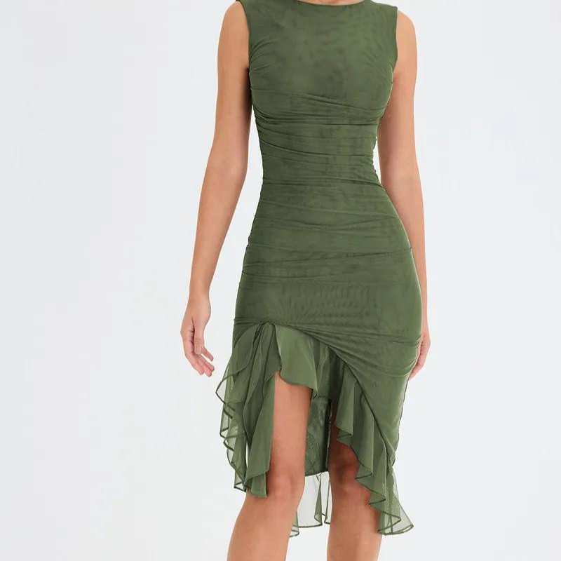 Charlotte – Elegant Mesh Ruched Midi Dress for Women