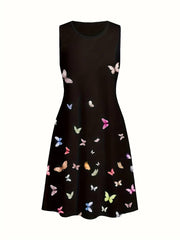 Charlotte - Tanktop Dress with Butterfly Print and Round Neck