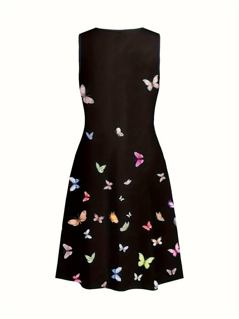 Charlotte - Tanktop Dress with Butterfly Print and Round Neck