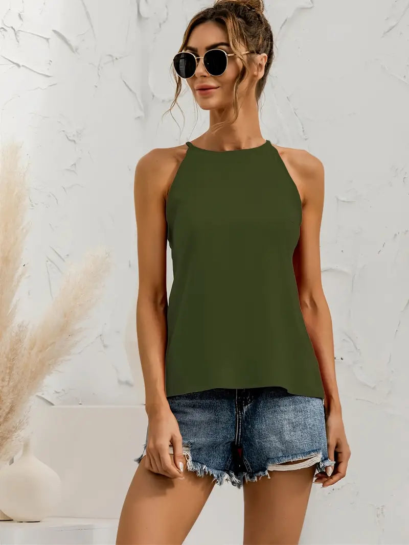 Isabella – Asymmetrical Women's Halter Top in Solid Color
