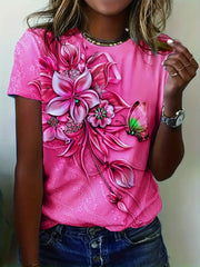 Tamika – Short-Sleeve Crew Neck T-Shirt with Floral Print for Casual Elegance