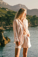 Adriana – Red Stripe Linen Shorts & Long Sleeve Set for Women