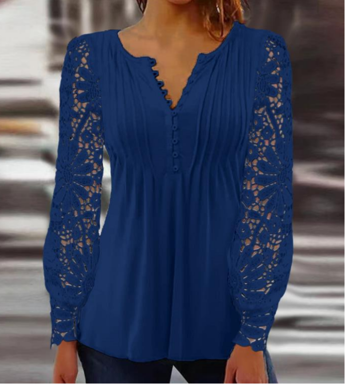 Isabella – Elegant Floral Blouse with Sheer Sleeves For Women