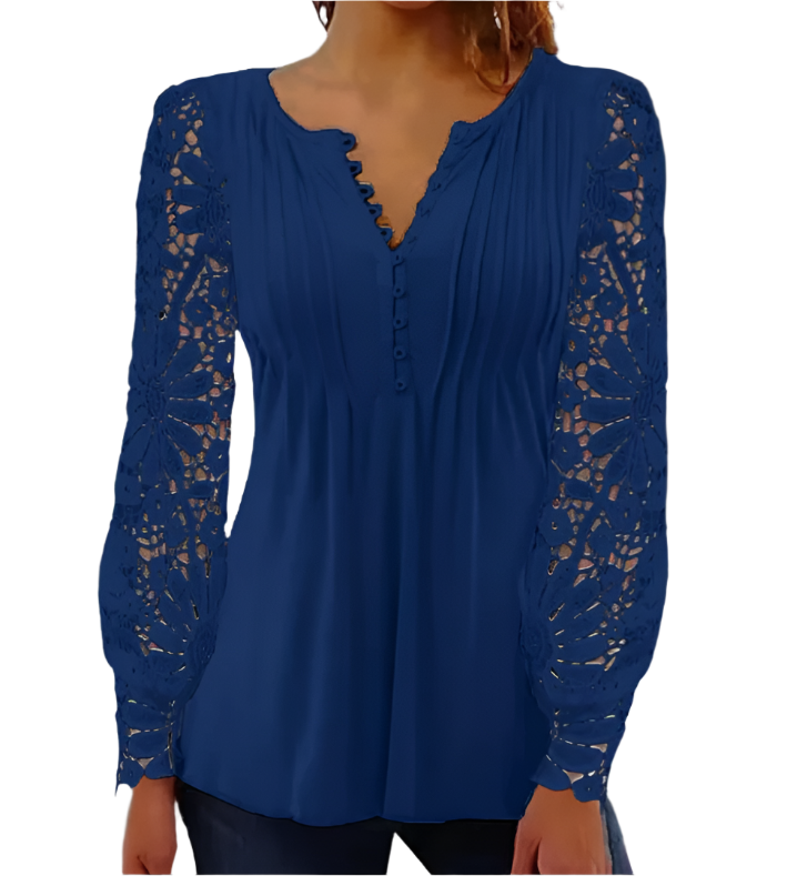 Isabella – Elegant Floral Blouse with Sheer Sleeves For Women