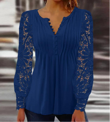 Isabella – Elegant Floral Blouse with Sheer Sleeves For Women