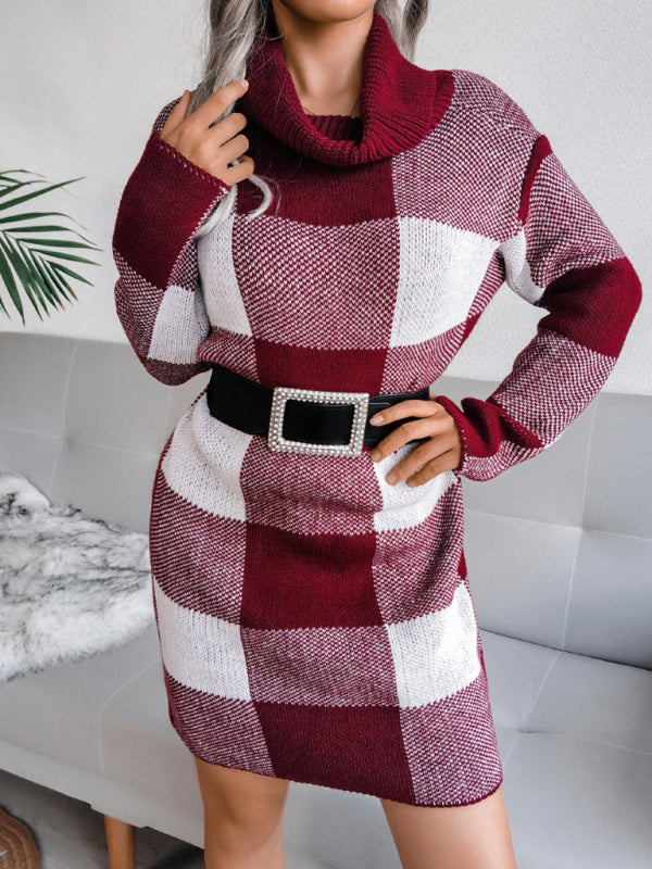 Elena – Elegant Women’s High Collar Sweater Dress