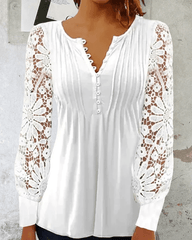 Isabella – Elegant Floral Blouse with Sheer Sleeves For Women