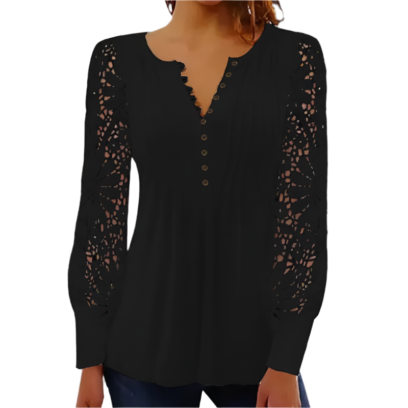 Isabella – Elegant Floral Blouse with Sheer Sleeves For Women