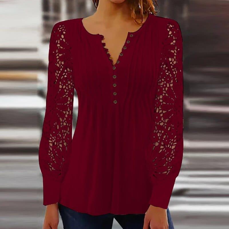 Isabella – Elegant Floral Blouse with Sheer Sleeves For Women