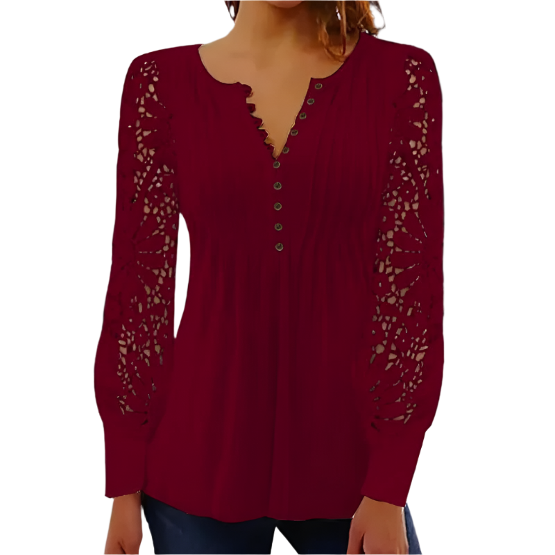 Isabella – Elegant Floral Blouse with Sheer Sleeves For Women