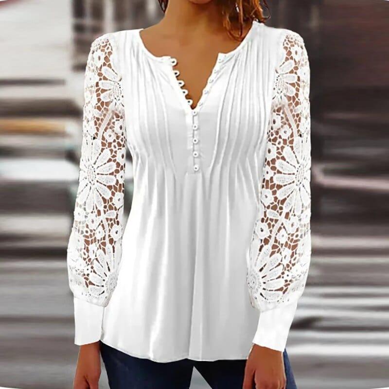 Isabella – Elegant Floral Blouse with Sheer Sleeves For Women