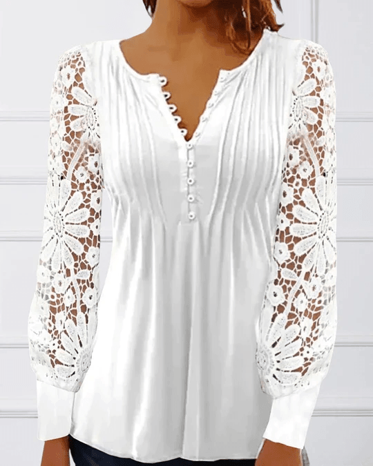 Isabella – Elegant Floral Blouse with Sheer Sleeves For Women