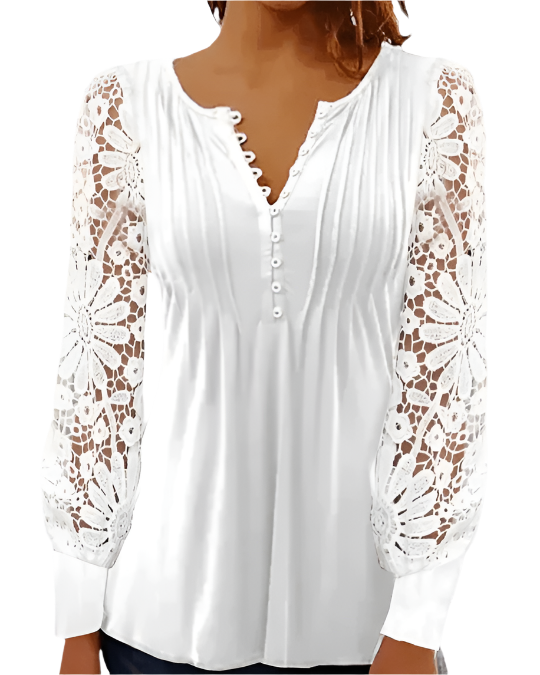 Isabella – Elegant Floral Blouse with Sheer Sleeves For Women