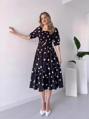 Freja – Puff-Sleeved Midi Dress for Women