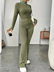 Isabella – Ribbed Knit Turtleneck and Flared Pants Set For Women