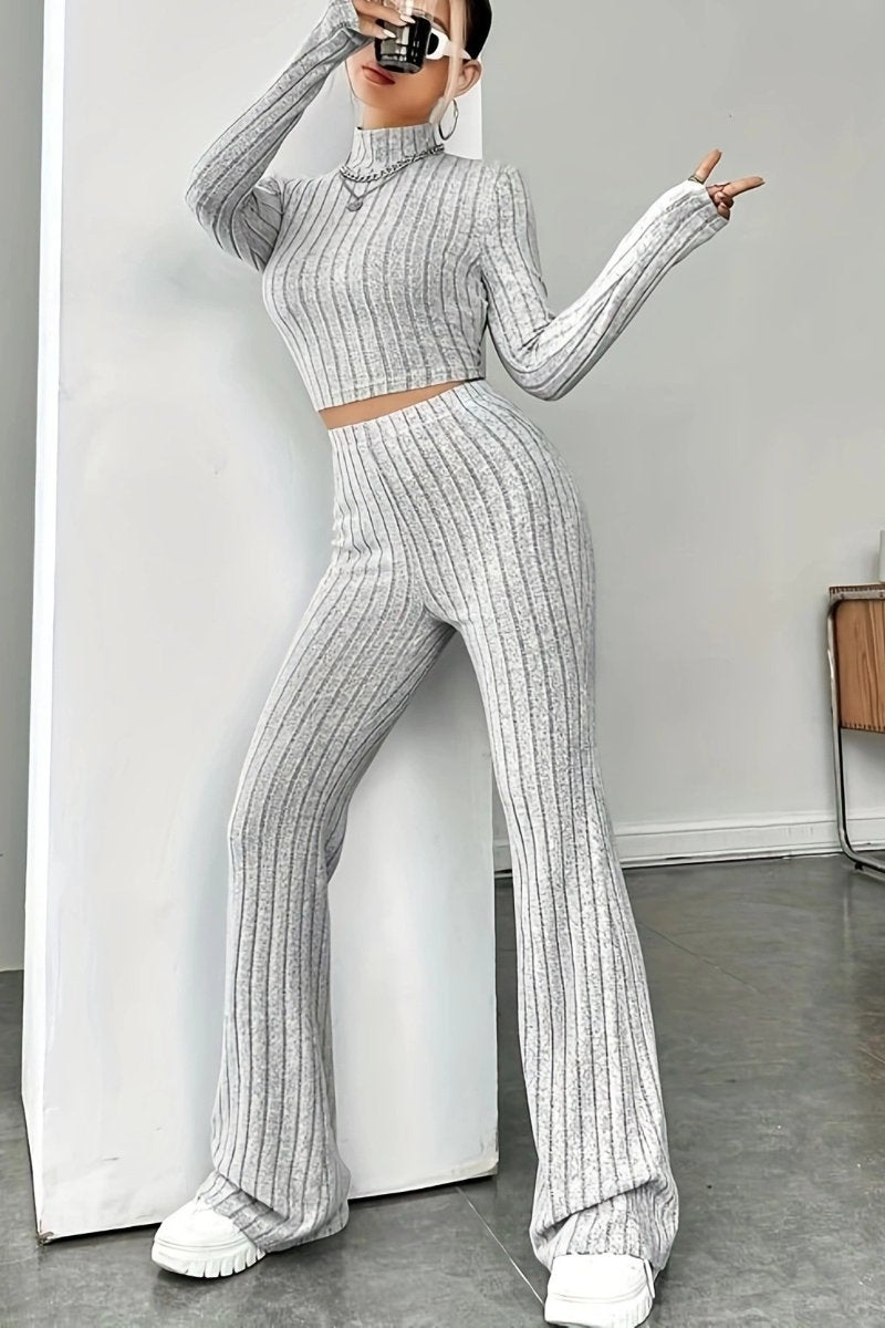 Isabella – Ribbed Knit Turtleneck and Flared Pants Set For Women