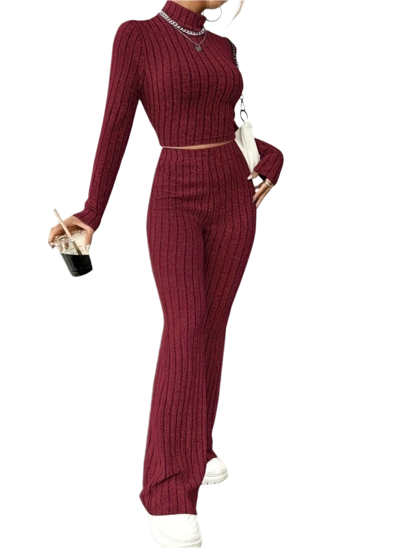 Isabella – Ribbed Knit Turtleneck and Flared Pants Set For Women