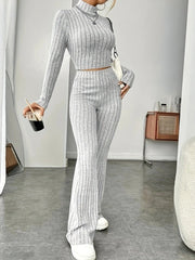 Isabella – Ribbed Knit Turtleneck and Flared Pants Set For Women