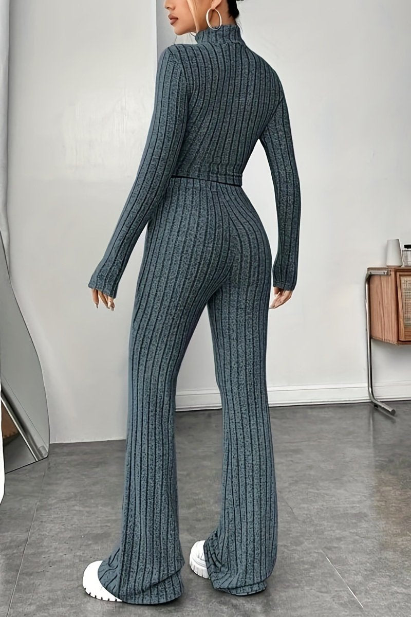 Isabella – Ribbed Knit Turtleneck and Flared Pants Set For Women