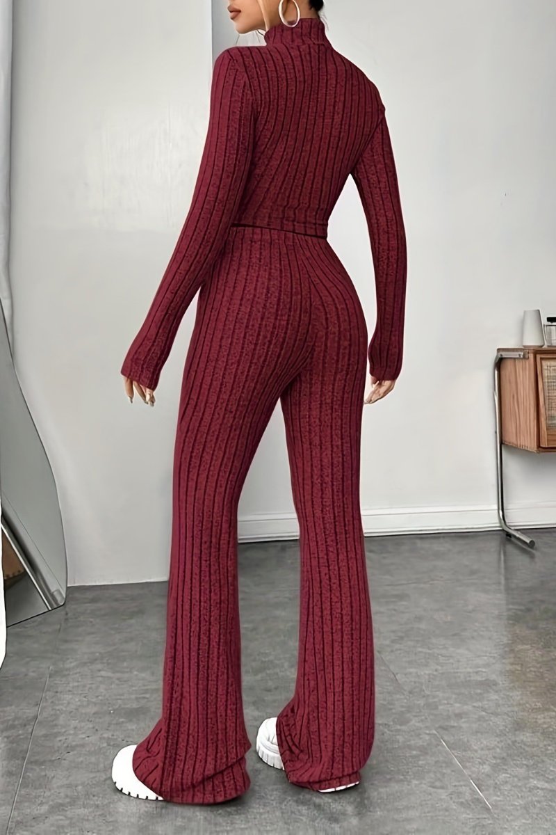 Isabella – Ribbed Knit Turtleneck and Flared Pants Set For Women
