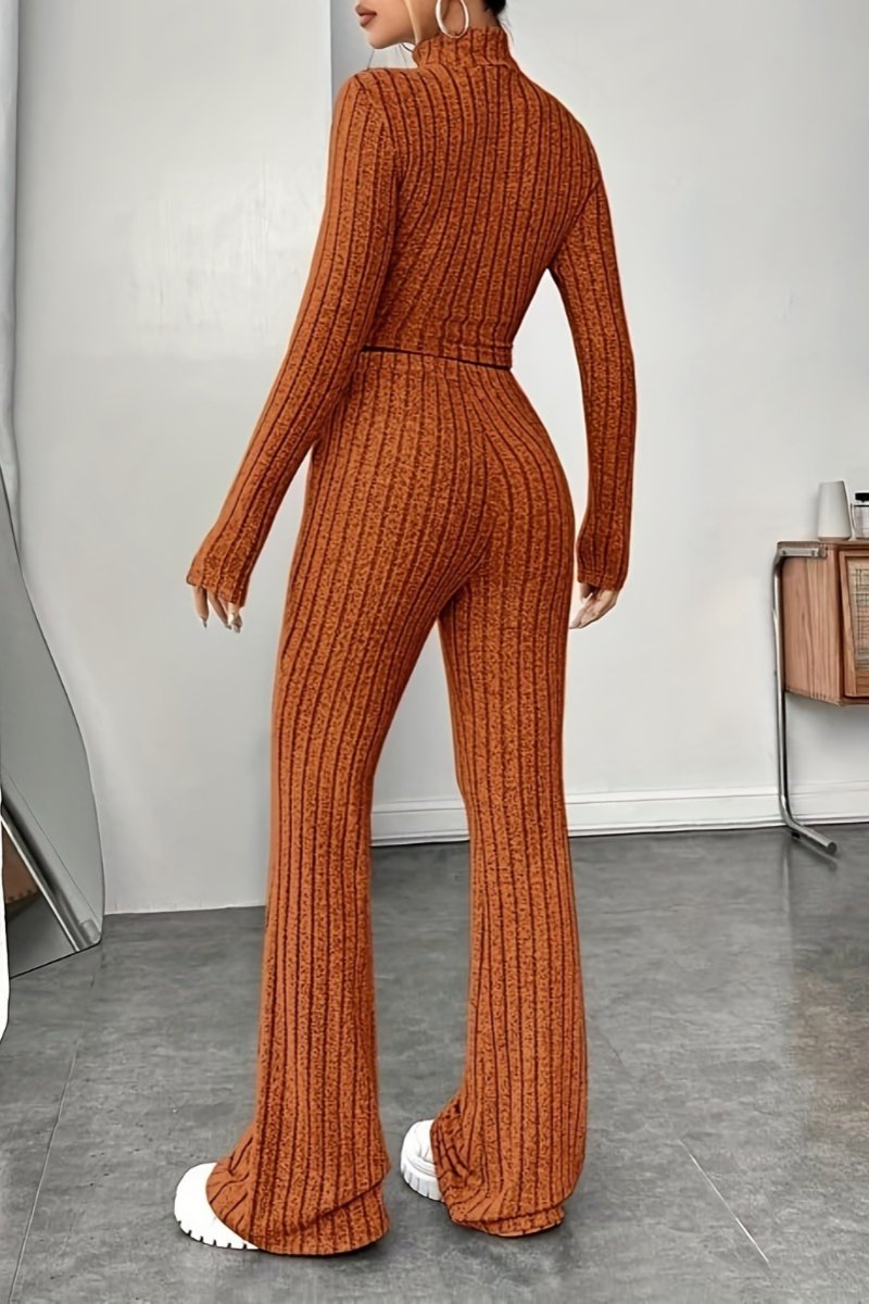 Isabella – Ribbed Knit Turtleneck and Flared Pants Set For Women