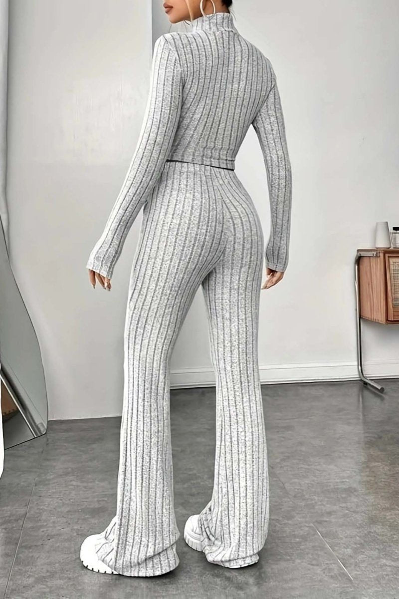 Isabella – Ribbed Knit Turtleneck and Flared Pants Set For Women