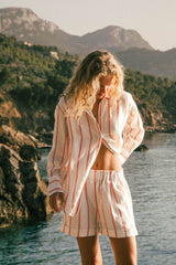 Adriana – Red Stripe Linen Shorts & Long Sleeve Set for Women