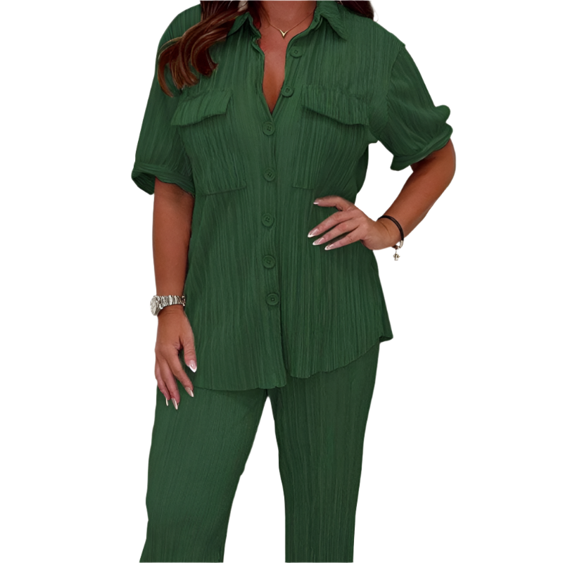Crystal – Elegant Polo and Trouser Two-Piece Set for Women